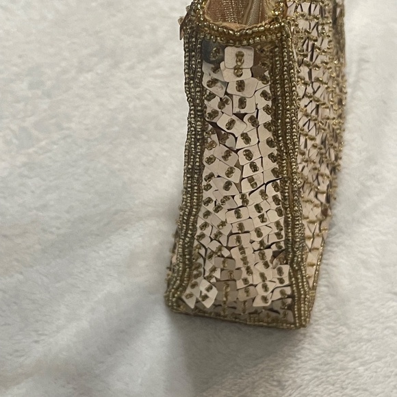 Jessica Mcclintock Sequin Handbag Gold Tone - Picture 9 of 13